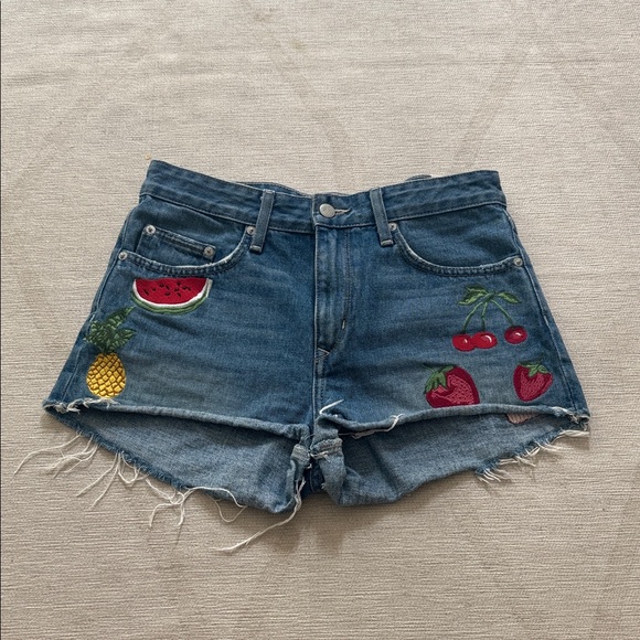 Lovers + Friend Fruit Embroidered Denim Women Shorts - Sz 27 - Picture 1 of 4